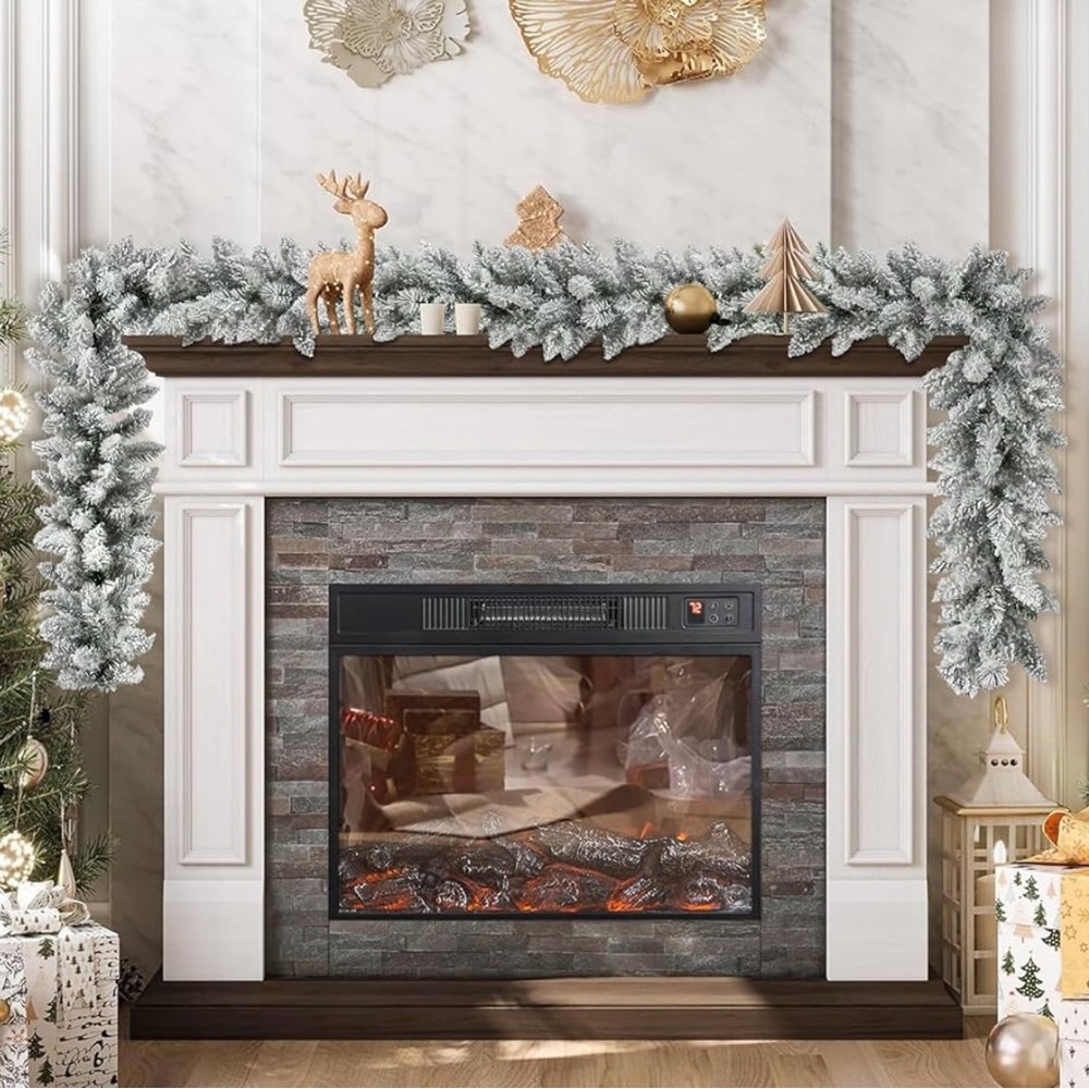 Pre-Lit Snow Flocked Glitter Garland 9ft Christmas Decor New